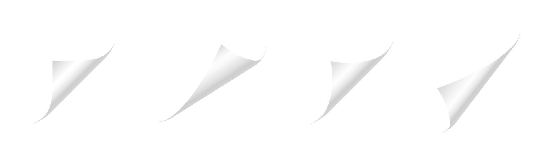 Paper curls realistic set. Curled corners white paper elements. vector