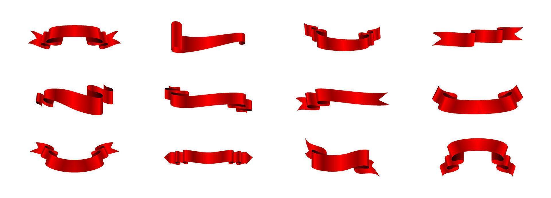 Red ribbons banner collection. Curved festive red labels vector