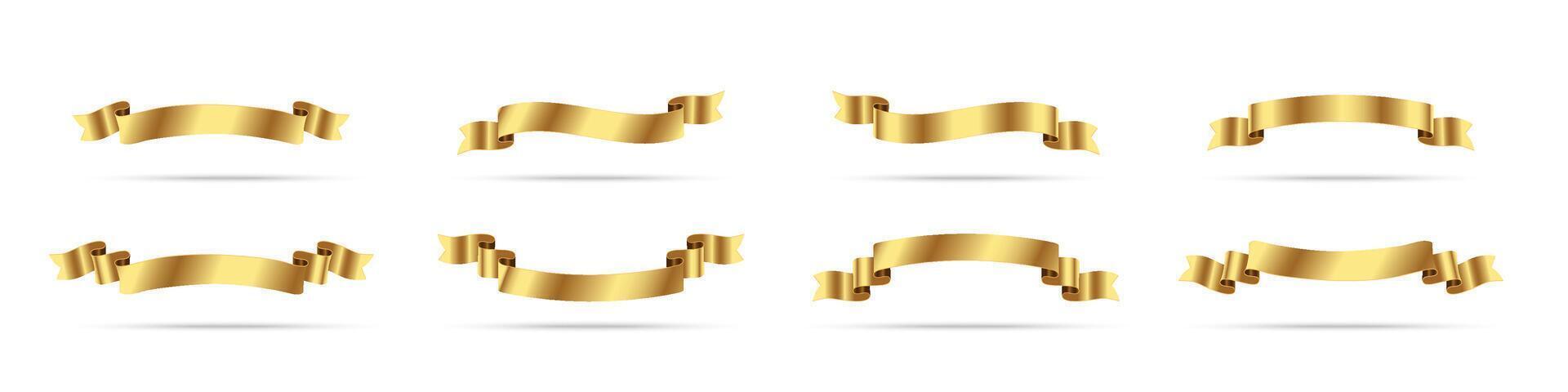 Golden glossy ribbon collection. Shiny golden ribbons for decoration vector