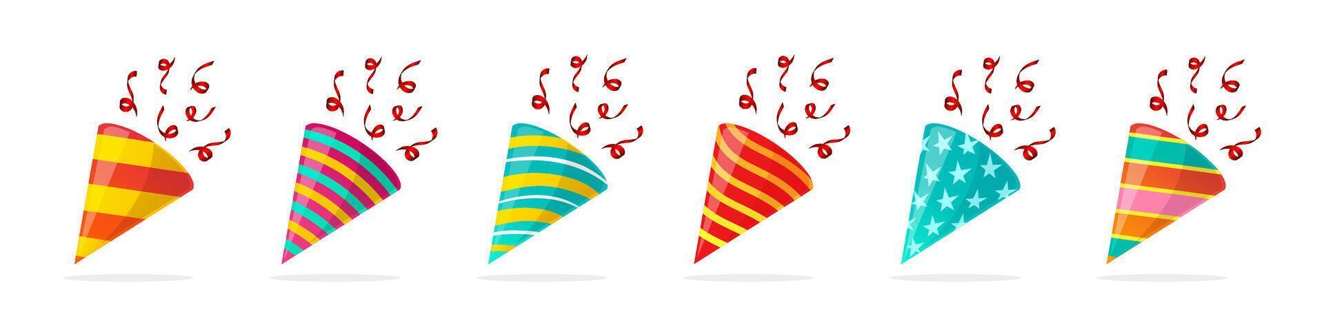 Party poppers with confetti illustration set vector
