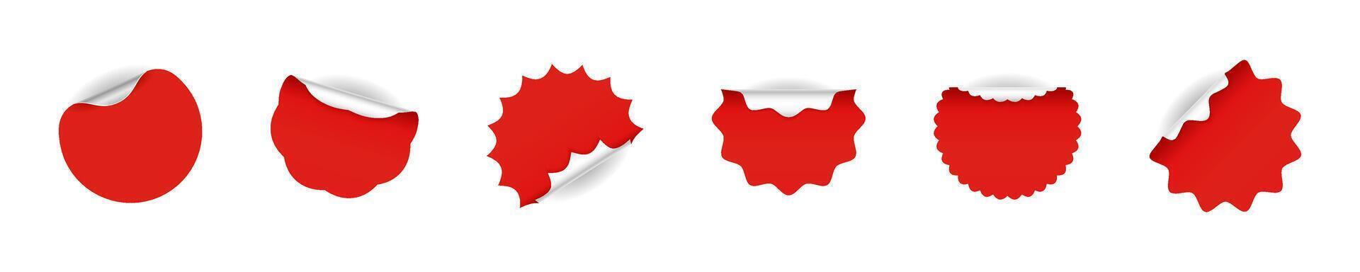 Red sticker with curls. Stickers star shapes collection vector