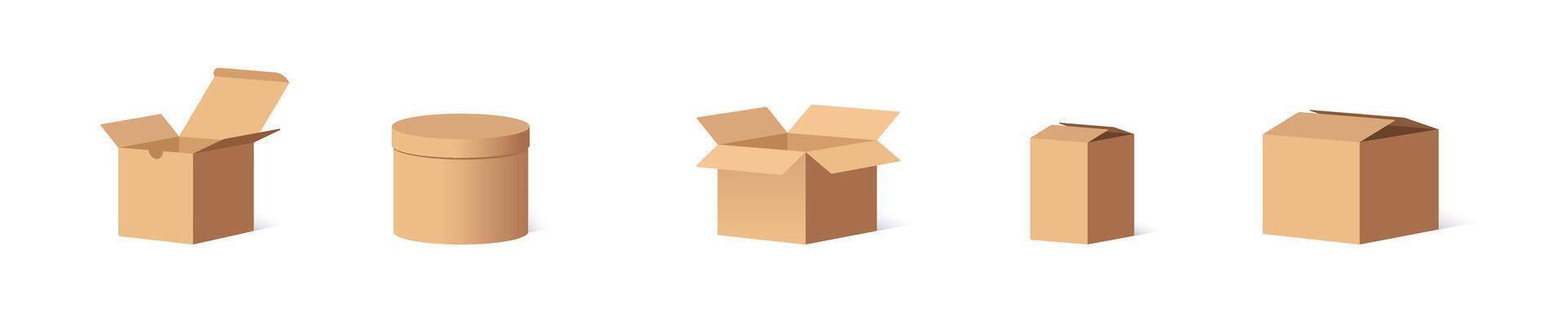 Cardboard boxes illustration collection. Various packaging box types vector