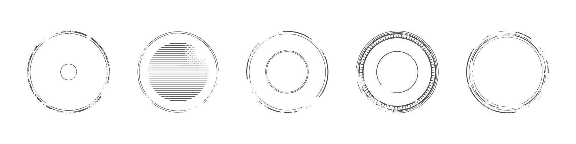 Document stamp blank grunge circle set. Grunge style blank circular stamps vector