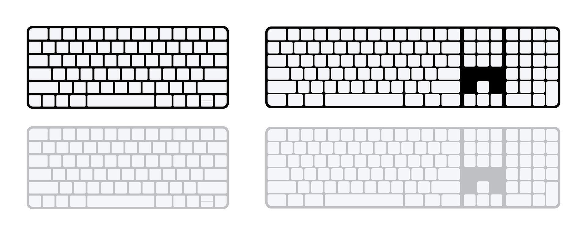 Computer keyboard blank buttons collection. Flat keyboard mockup set with empty keys vector