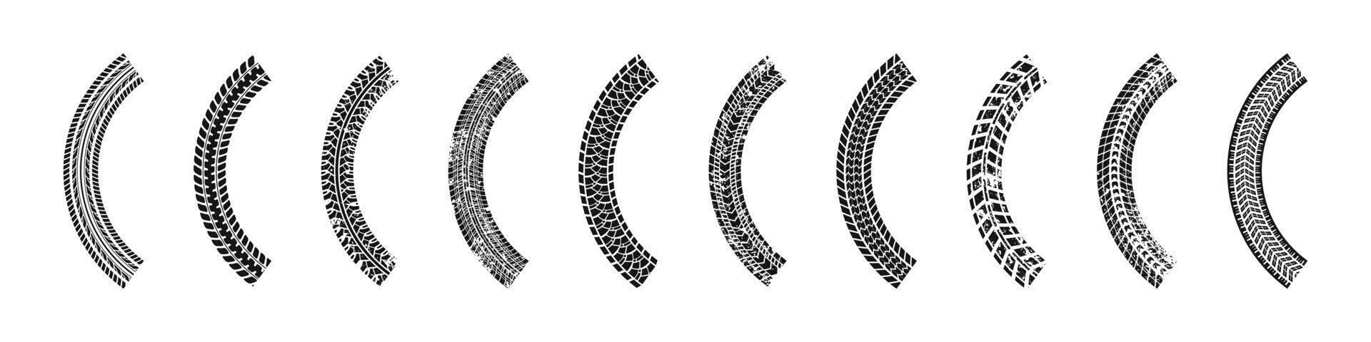 Car tire half of circle path marks grungy collection vector