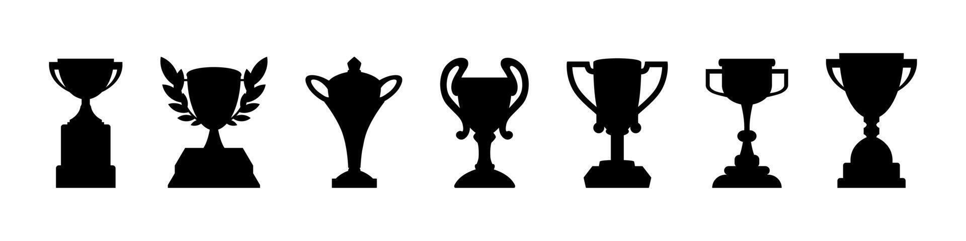 Winner victory cup silhouette collection. Trophy award cup in simple silhouette style vector
