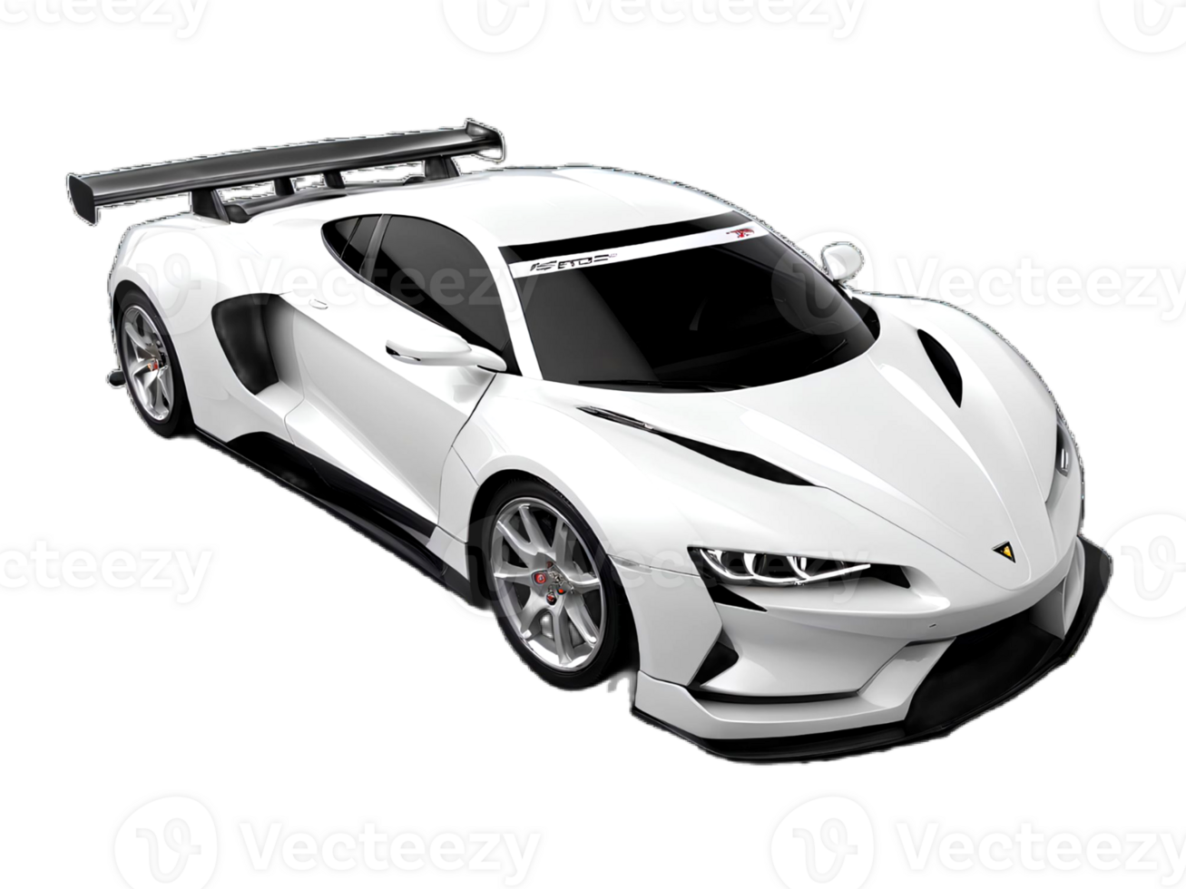 Sleek white sports car with a prominent rear spoiler, blending luxury and high performance. png