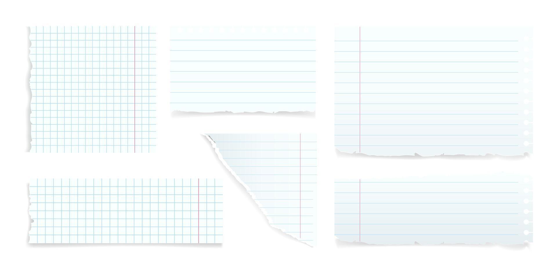 Square and line paper list ripped set. Ripped square and lined paper designs vector