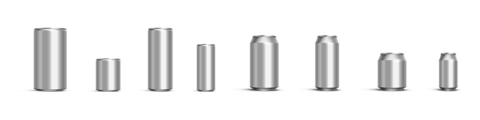 Aluminum beverage can bottle realistic set. Realistic aluminum drink cans vector