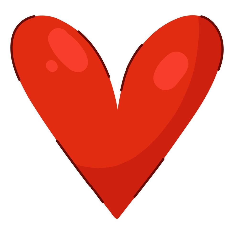 Funny Heart for Holiday Events in Cute Hand Drawn Flat Style with Subtle Line Decorations. Valentines day red heart shape icon isolated on white background. Artistic and creative love symbol perfect vector