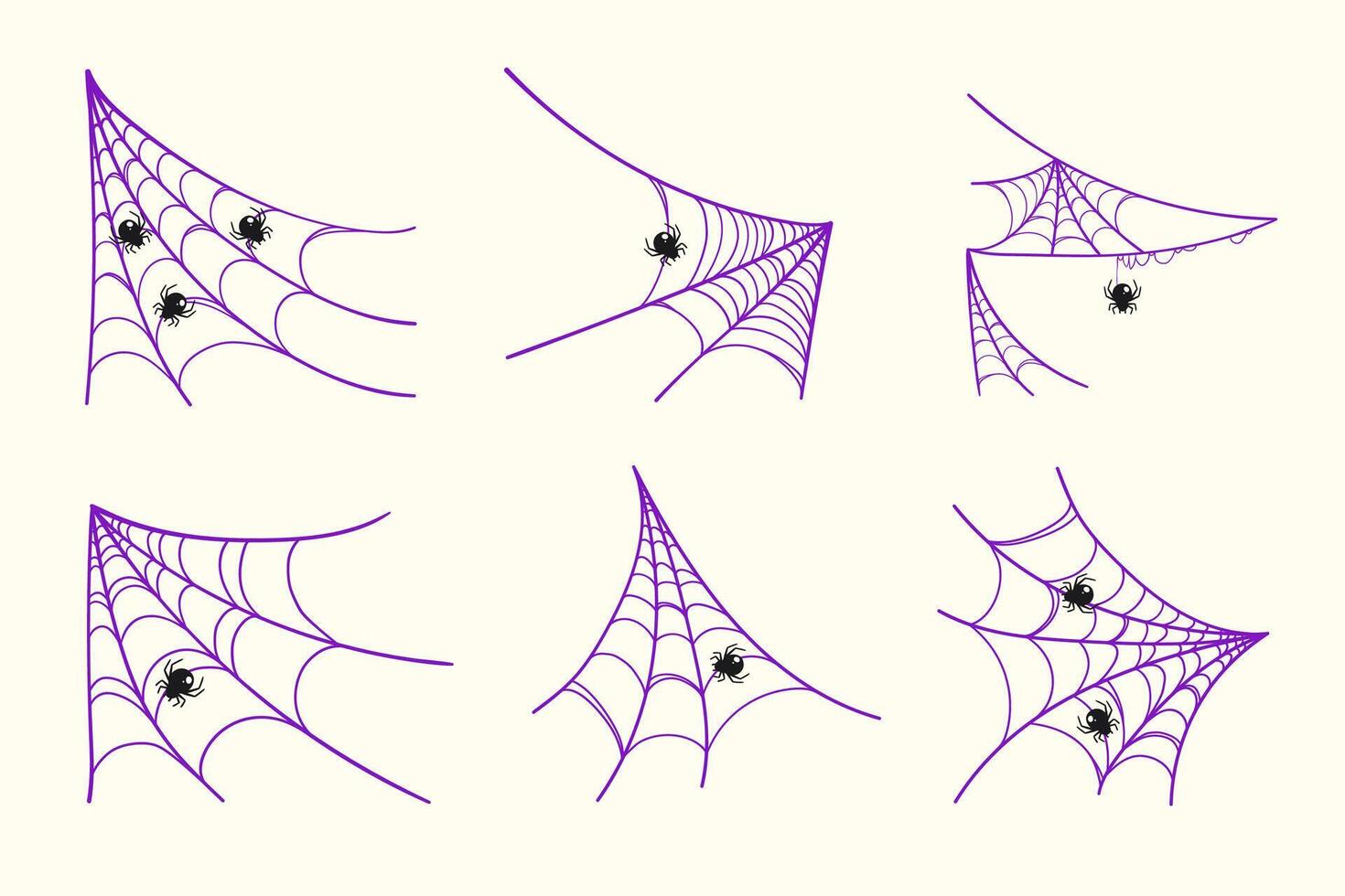 Spider Web Set in Hand Drawn Style. Doodle arachnid web perfect for cards, party invitations, web, fashion, print vector