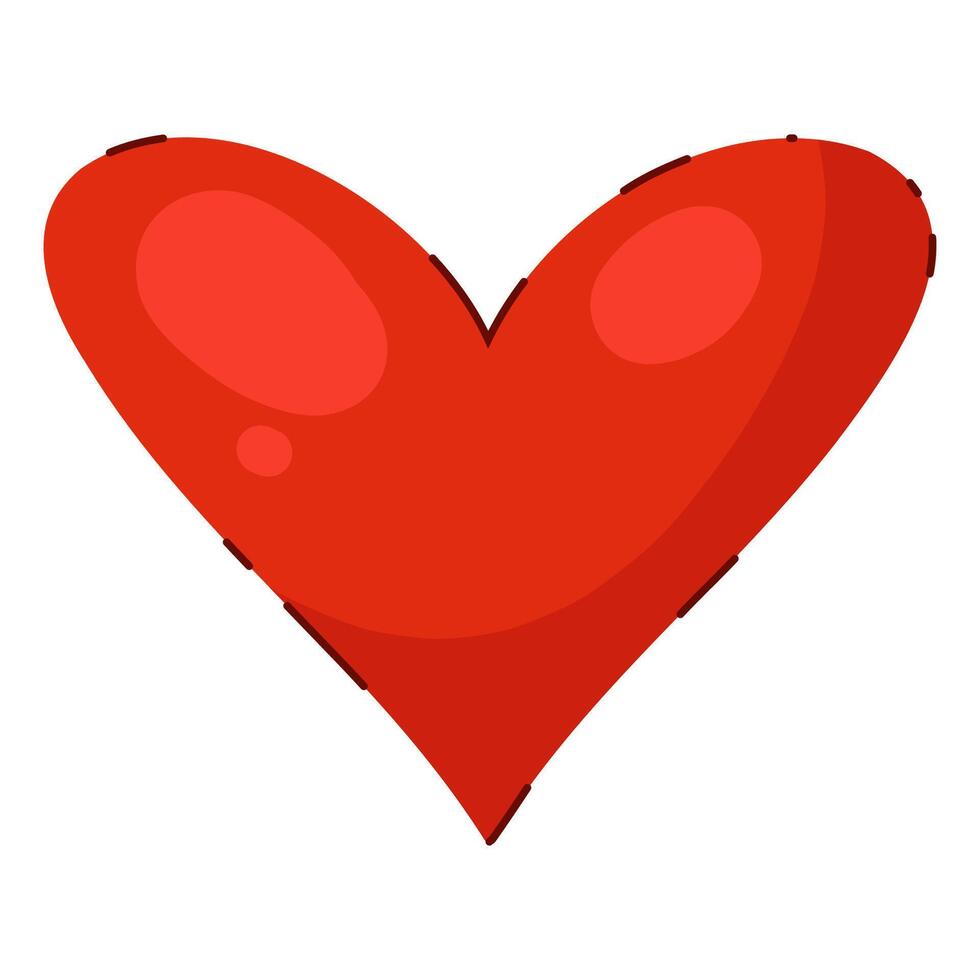 Love Heart Symbol for Holiday Events in Cute Hand Drawn Flat Style with Subtle Line Decorations. Valentines day red heart shape icon isolated on white background. Artistic and creative love symbol vector