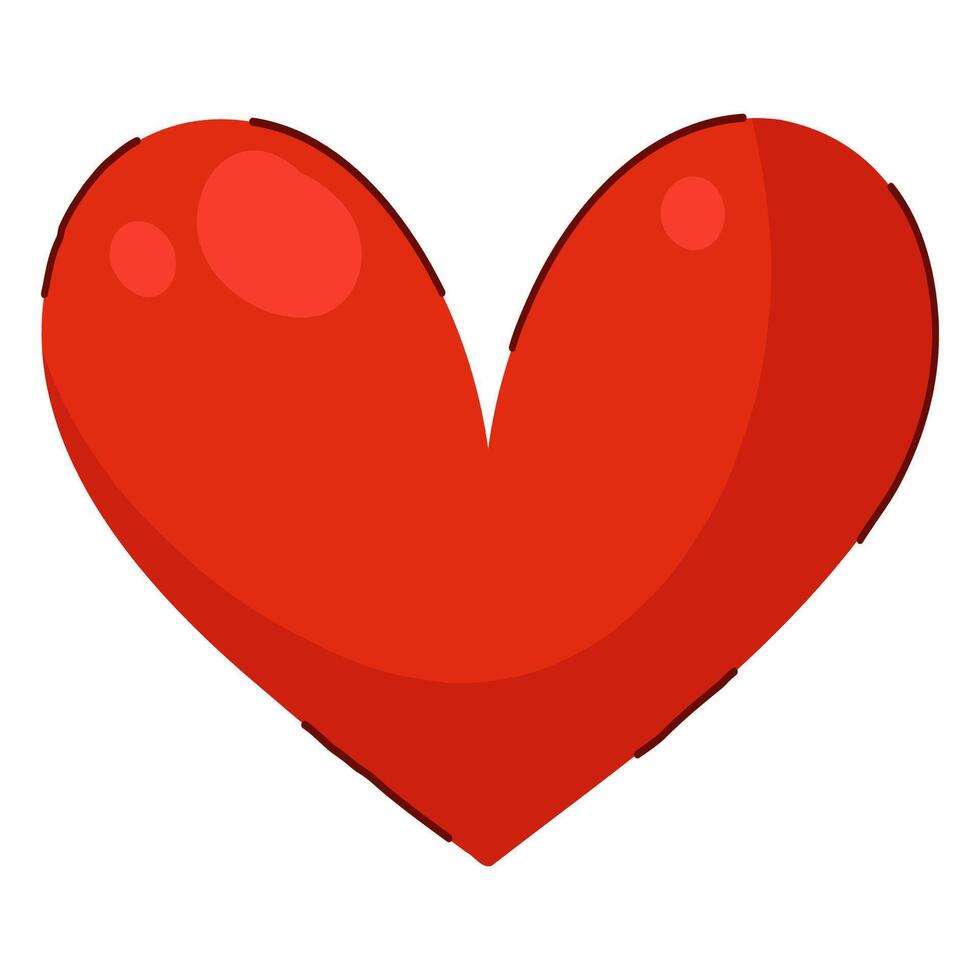 Beautiful Heart for Holiday Events in Cute Hand Drawn Flat Style with Subtle Line Decorations. Valentines day red heart shape icon isolated on white background. Artistic and creative love symbol vector