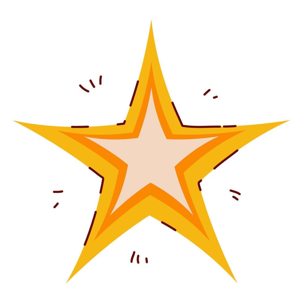 Star Symbol in Hand Drawn Style with Line Decorations. Golden Christmas star shape isolated on white background. Cute doodle icon perfect for cards, banners, Holiday events, posters, web, patterns vector
