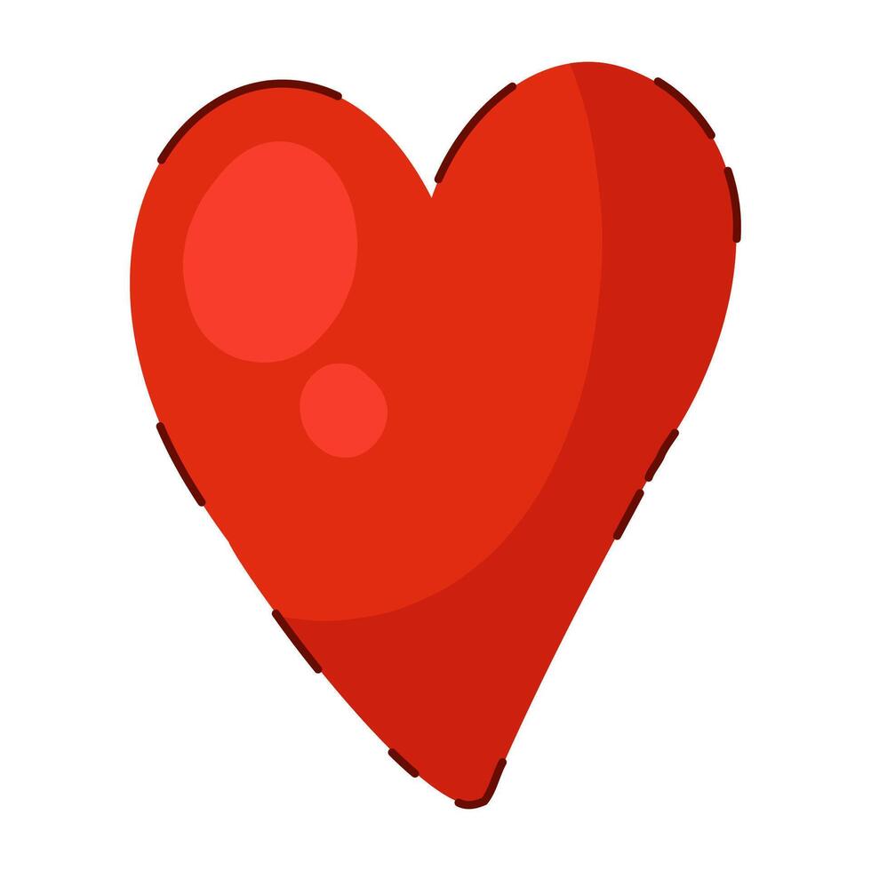 Red Heart for Holiday Events in Cute Hand Drawn Flat Style with Subtle Line Decorations. Valentines day red heart shape icon isolated on white background. Artistic and creative love symbol perfect for vector
