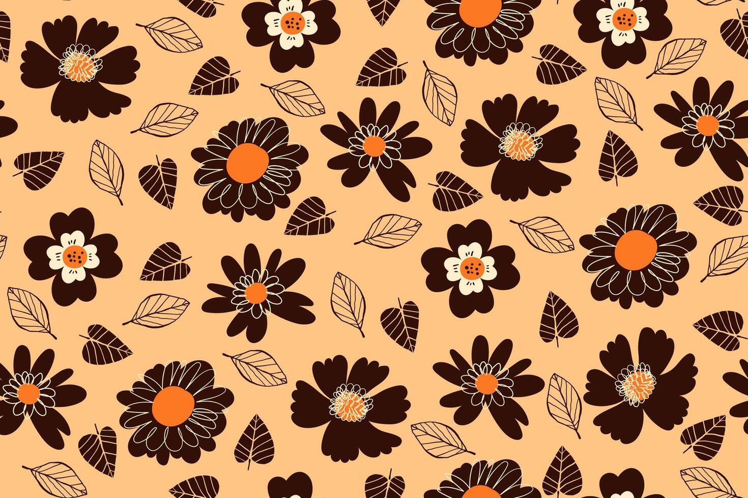 Flower Seamless Pattern with Cute Black Florals. Doodle quirky summer and spring plants. Feminine repeatable backdrop perfect for fashion, clothing, cards, invitations, wrapping paper vector