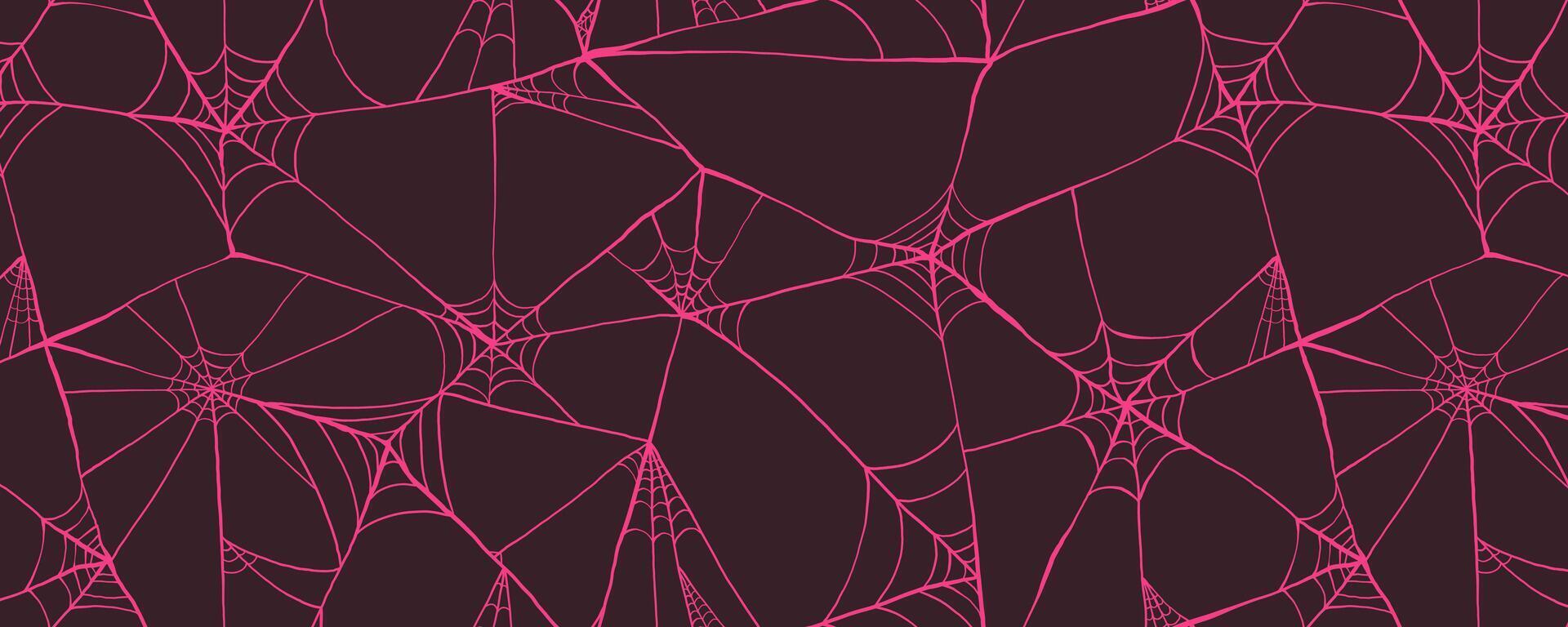 Halloween Seamless Pattern with Pink Abstract Spider Web in Hand Drawn Style. Doodle arachnid web perfect for cards, party invitations, web vector