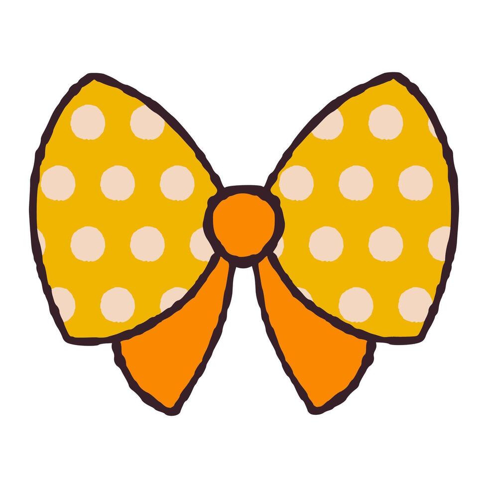 Yellow Bow in Hand Drawn Retro Style Isolated on White Background. Vintage ribbon. Cute funny bowknot perfect for Holiday events, cards, posters, patterns, gifts vector