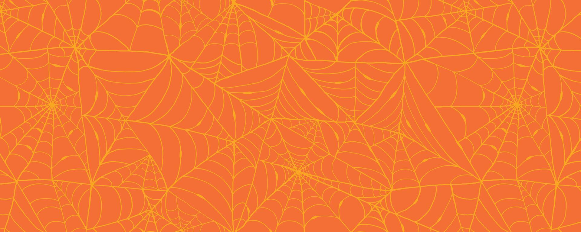 Halloween Seamless Pattern with Cartoon Spider Web Isolated on Orange Background. Doodle arachnid web perfect for cards, party invitations, web vector