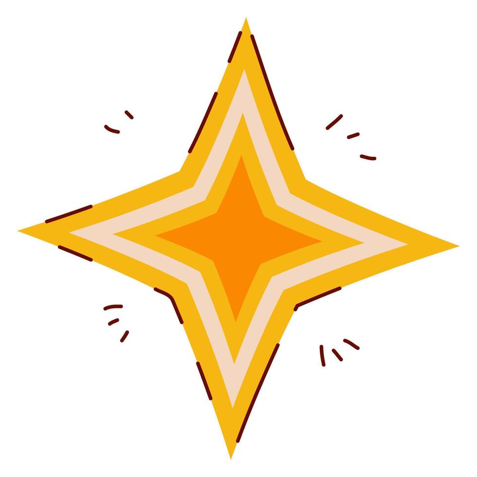 Blinking Star Symbol in Hand Drawn Style with Subtle Line Decorations. Golden Christmas star shape isolated on white background. Cute doodle icon perfect for cards, banners, Holiday events, posters vector