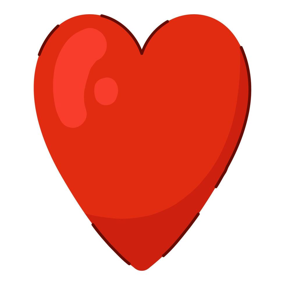 Cartoon Heart for Holiday Events in Cute Hand Drawn Flat Style with Subtle Line Decorations. Valentines day red heart shape icon isolated on white background. Artistic and creative love symbol perfect vector