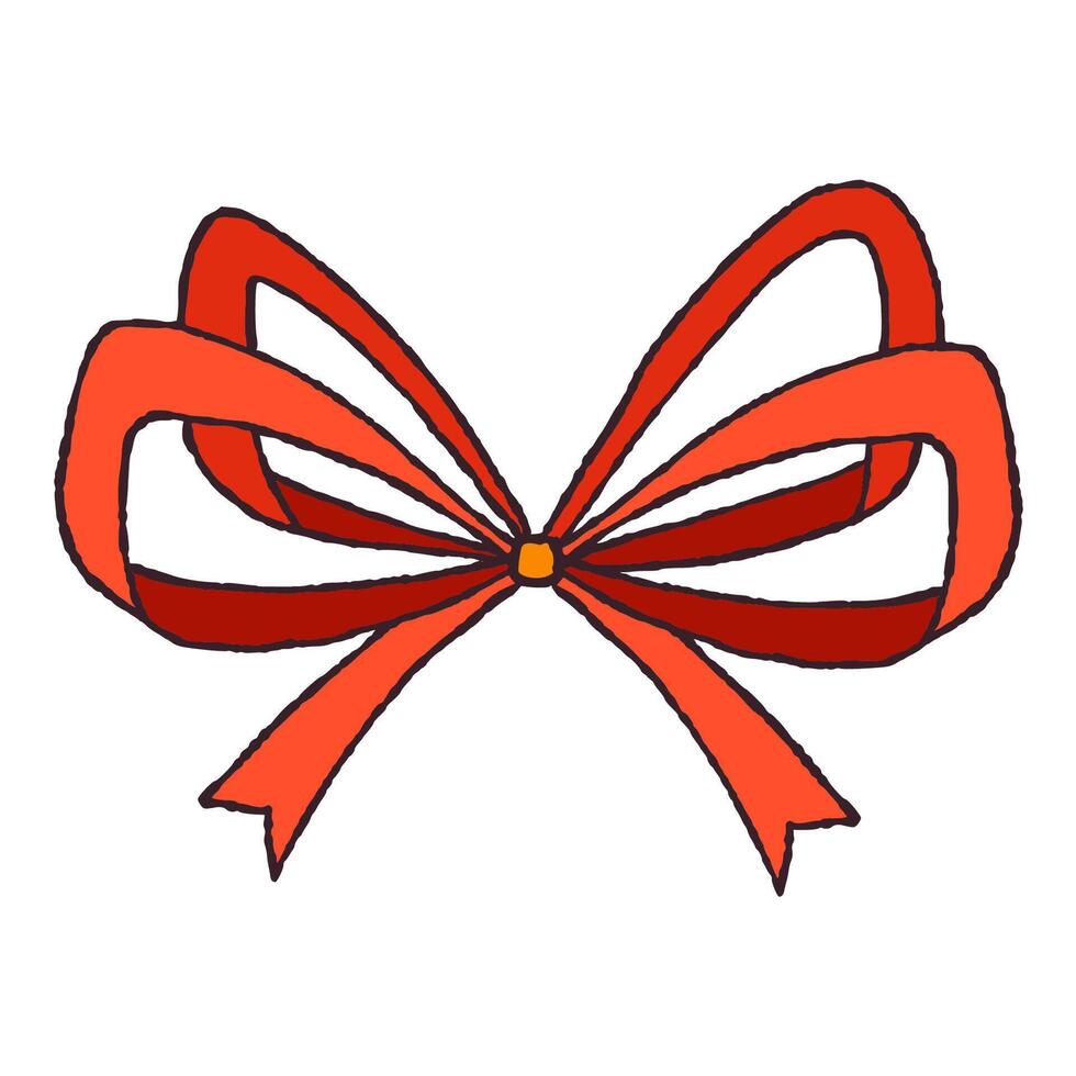 Bow in Hand Drawn Retro Style Isolated on White Background. Vintage ribbon. Cute funny bowknot perfect for Holiday events, cards, posters, patterns vector