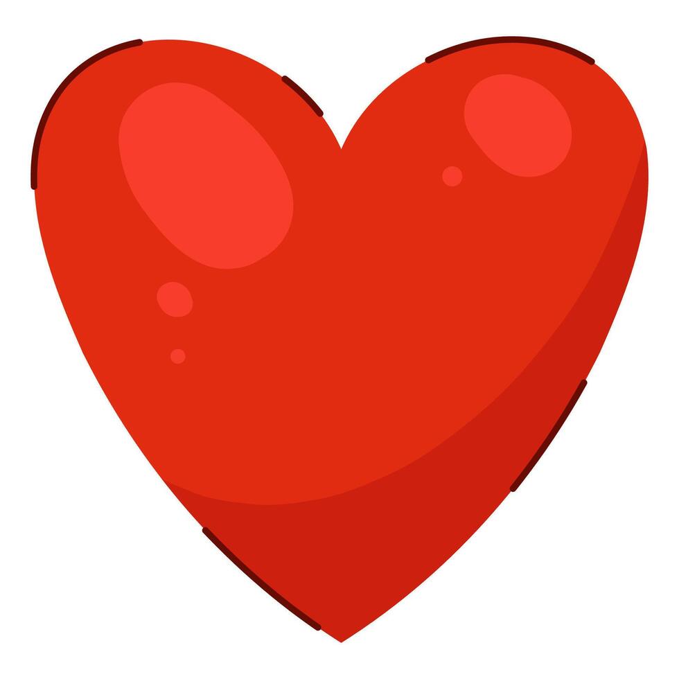 Cute Heart for Holiday Events in Cute Hand Drawn Flat Style with Subtle Line Decorations. Valentines day red heart shape icon isolated on white background. Artistic and creative love symbol perfect vector