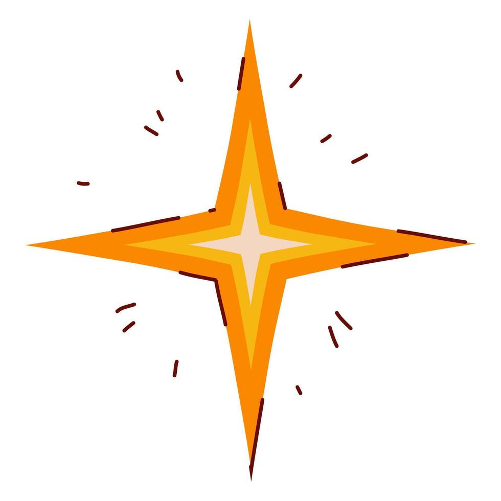 Yellow Star Symbol in Hand Drawn Style with Subtle Line Decorations. Golden Christmas star shape isolated on white background. Cute doodle icon perfect for cards, banners, Holiday events, posters, web vector