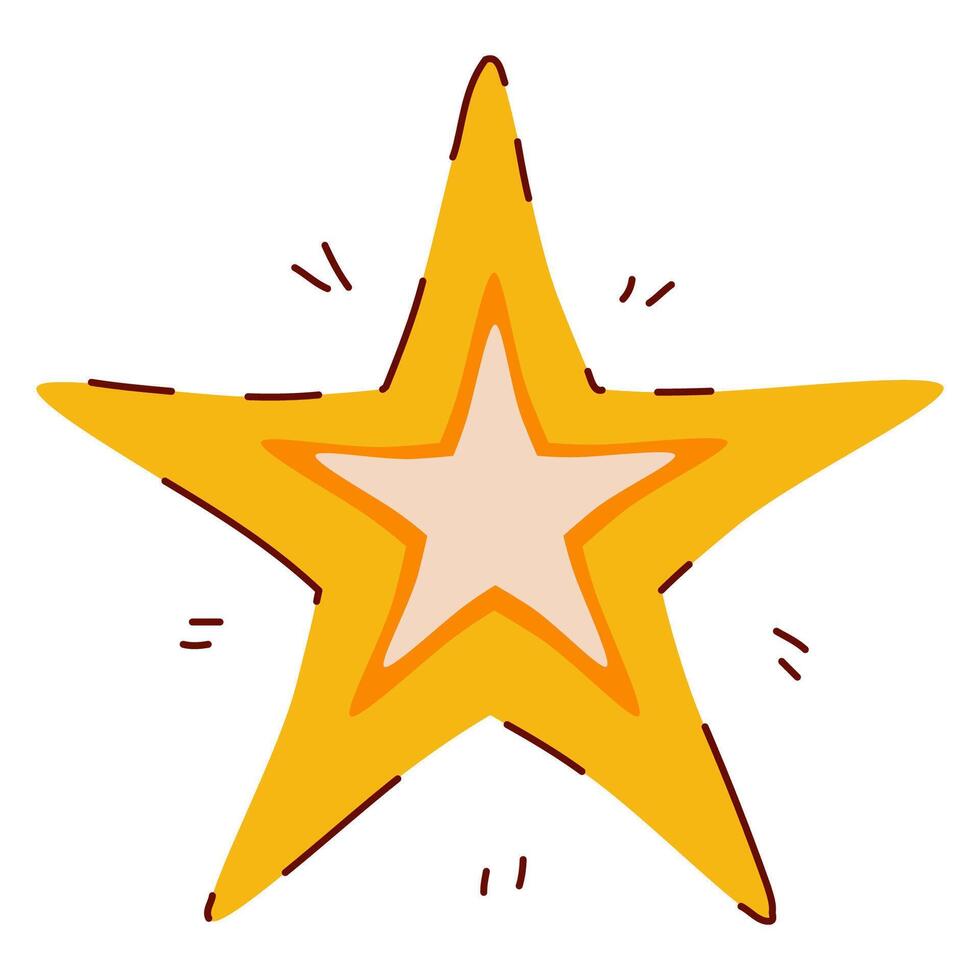 Star Symbol in Hand Drawn Style with Subtle Line Decorations. Golden Christmas star shape isolated on white background. Cute doodle icon perfect for cards, banners, Holiday events, posters, web vector