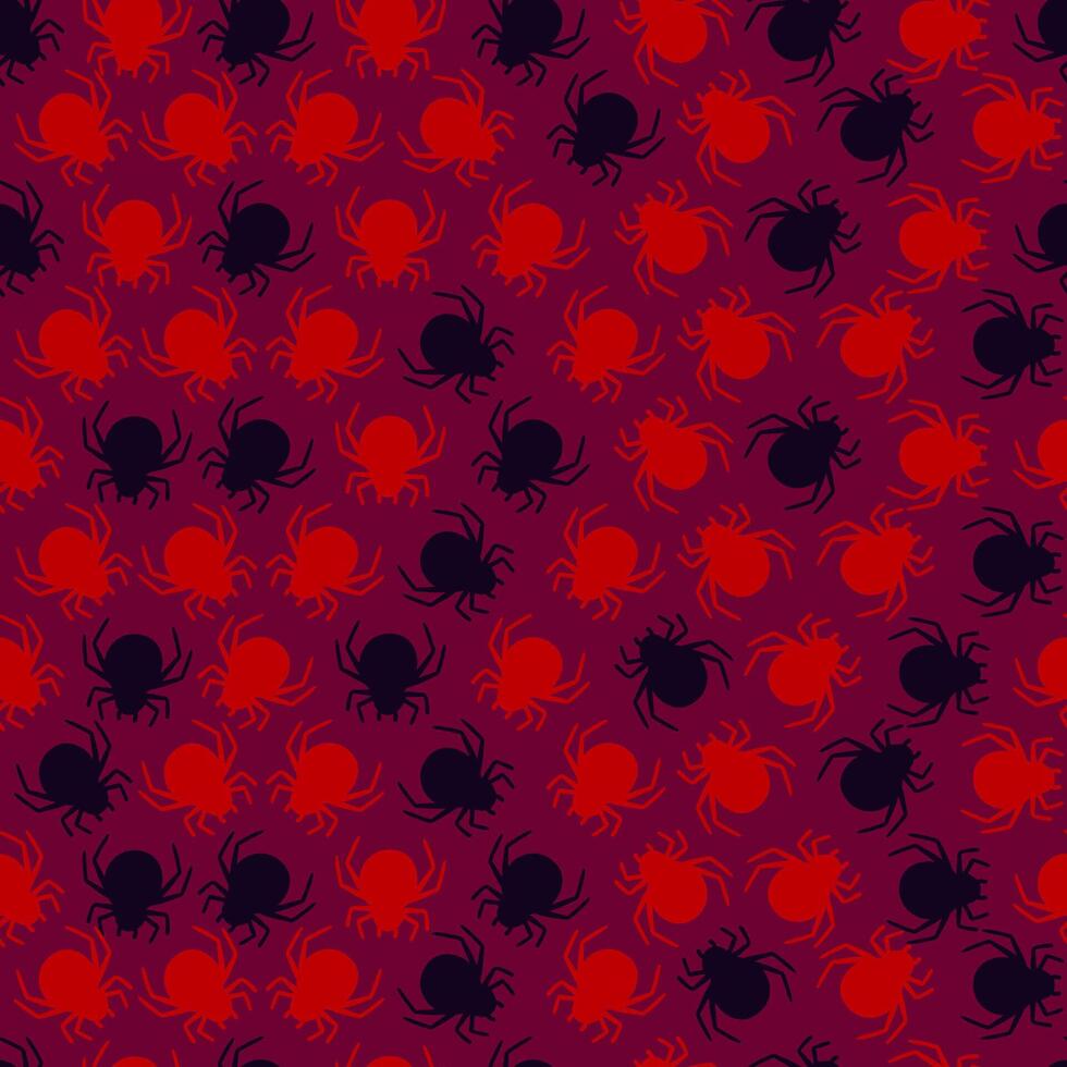 Seamless Halloween Pattern with Spiders in Hand Drawn Style on Red Background. Doodle arachnid web perfect for cards, party invitations, web, fashion, print vector
