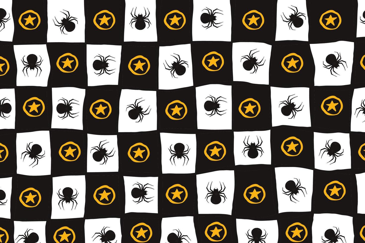 Halloween Pattern with Spiders and Stars in Hand Drawn Style. Doodle arachnid web perfect for cards, party invitations, web, fashion, print vector