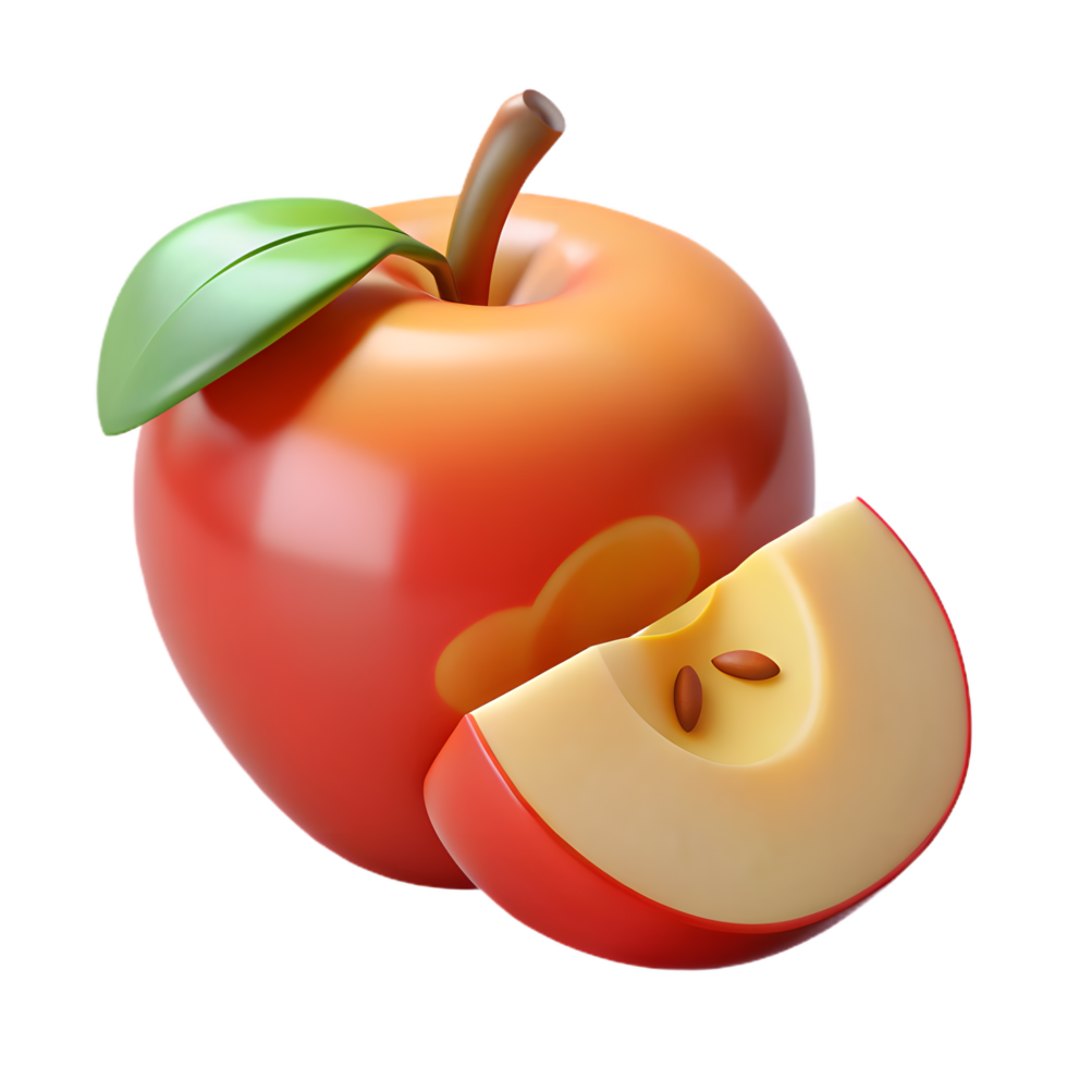Stylized Rendering of an Apple with Slice Isolated on a Plain Background png