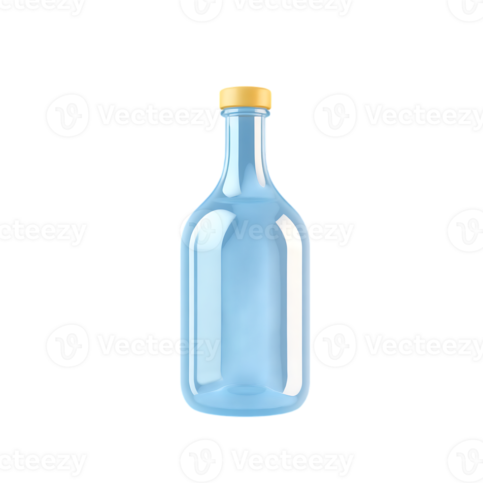 Blue empty bottle isolated object. png