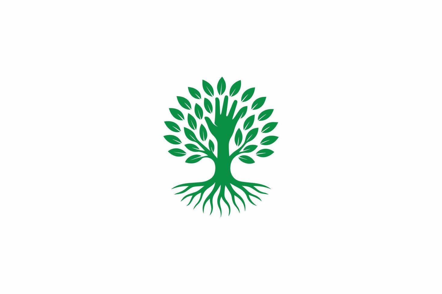 Green Tree Logo with Hand Symbolizing Growth, Care, and Community Connection vector