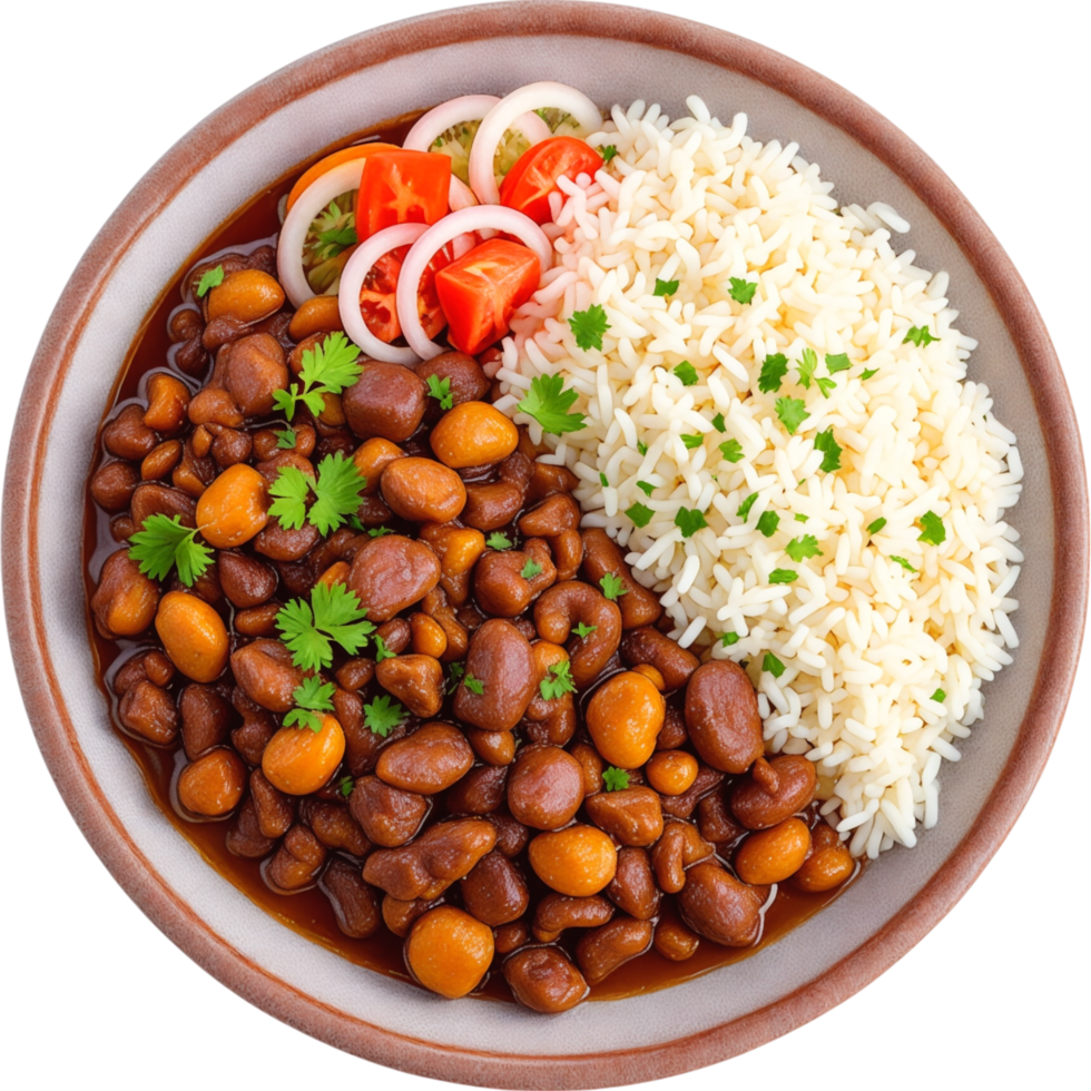 Nutritious Rice and Beans Dish with Tomato Garnish png
