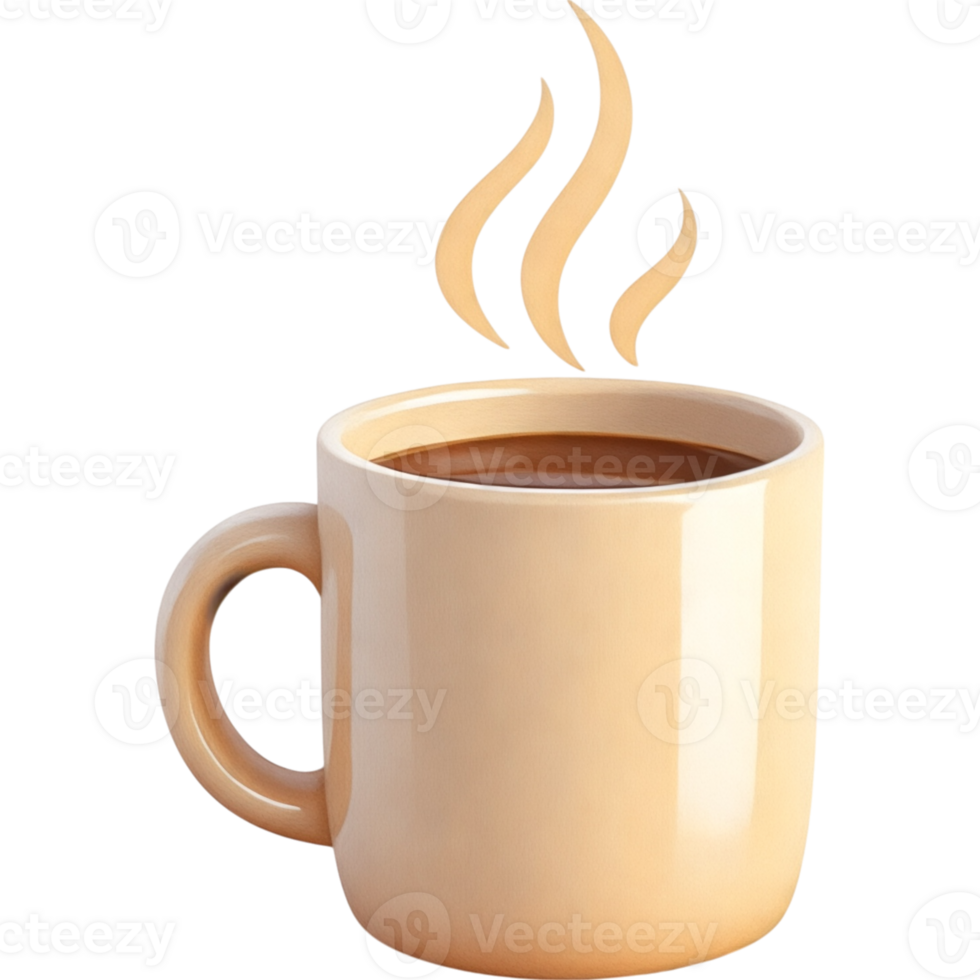 Beige Ceramic Mug with Steaming Hot Coffee png