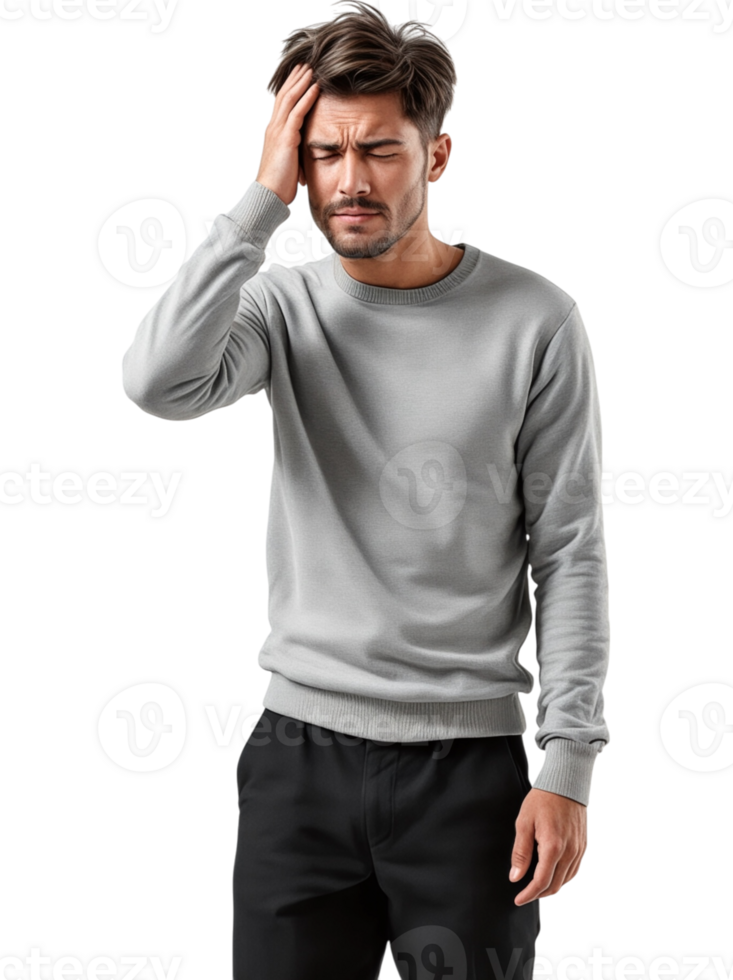 Man Experiencing Stress with Hands on Head png