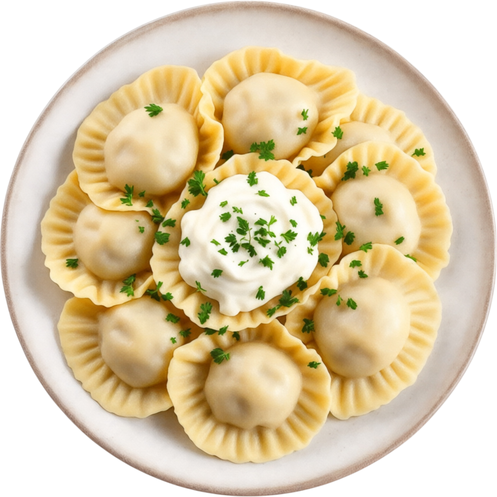 Creamy Ravioli with Ricotta Filling and Herb Garnish png