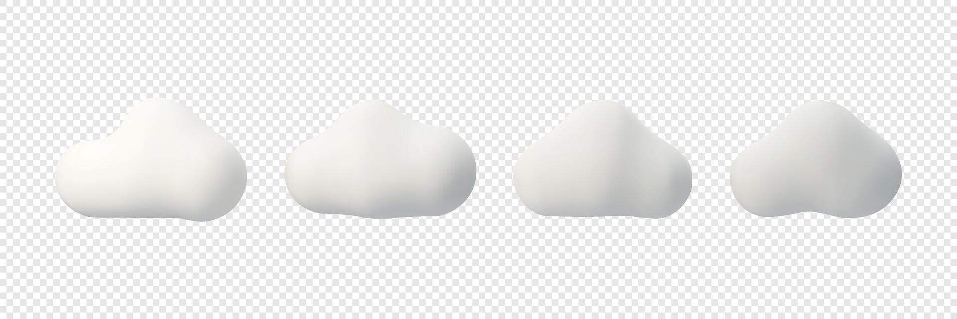 3D white cloud. Collection of various forms of soft and fluffy clouds. Isolated illustration in 3D realistic plastic style. vector