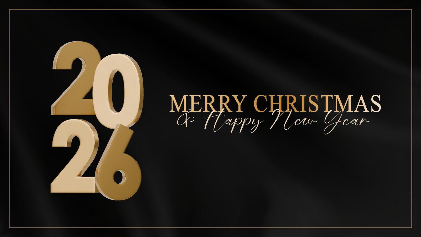 Happy new year 2026. 3D Festive design with golden number on a background of black fabric. Luxury design for Christmas and New Year. Holiday celebration banner. vector