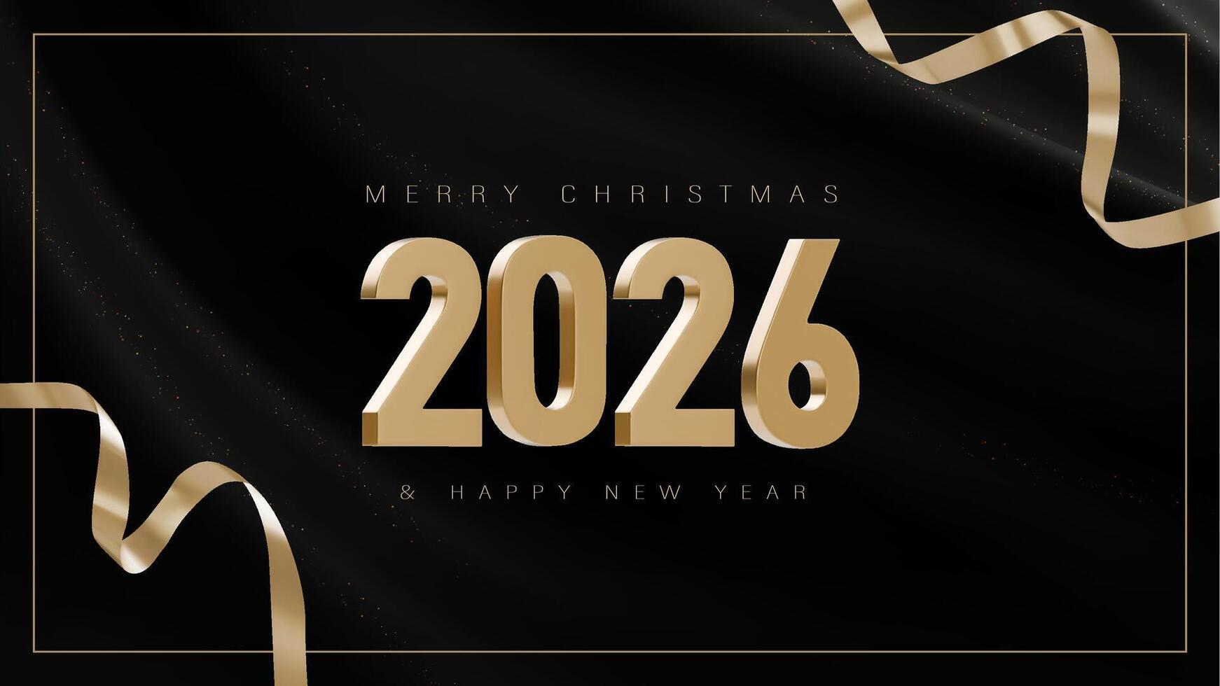 Happy new year 2026. 3D Festive design with Golden metal numbers on a background of black textile. Luxury design for Christmas and New Year greeting card, invitations vector