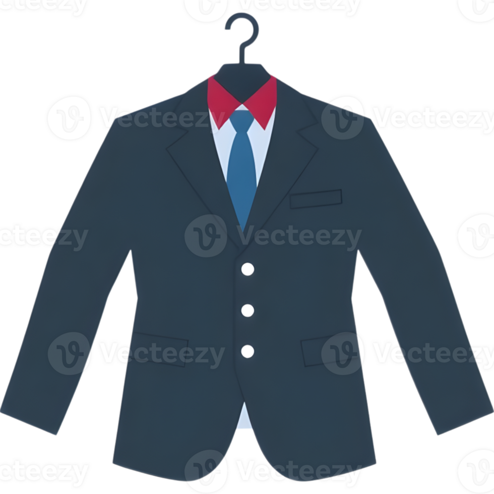 Navy Blazer with Red Bowtie Hanging on Hook png