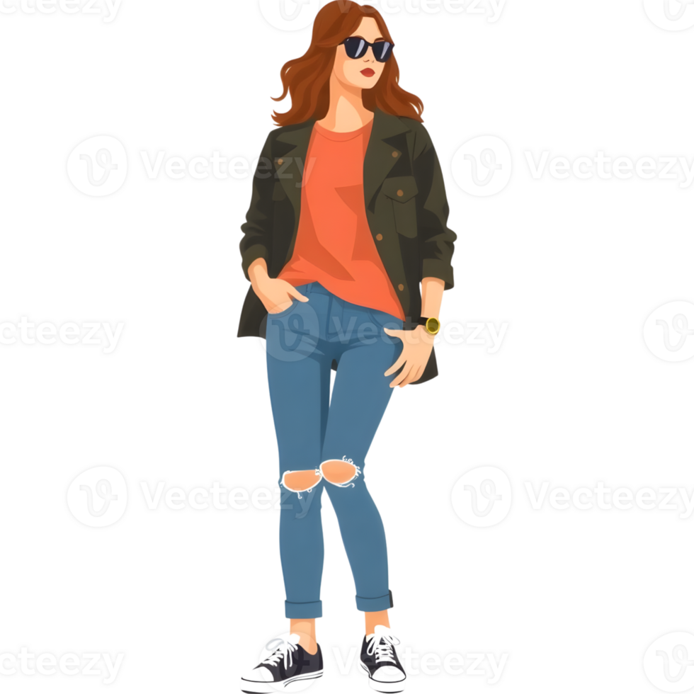 Woman in Jacket and Dark Jeans png