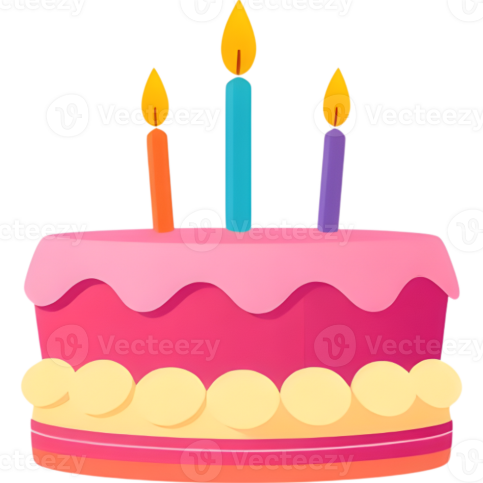 Pink Layered Birthday Cake with Three Candles png