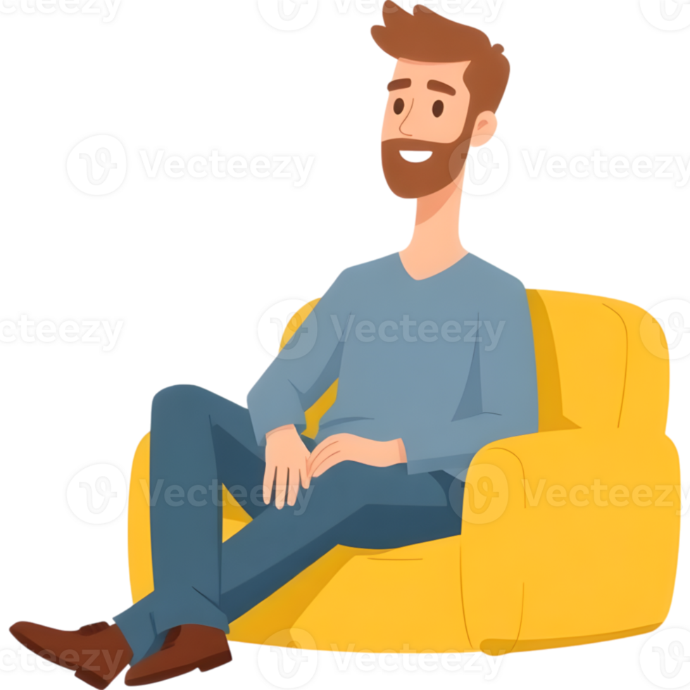 Relaxed man on yellow couch png