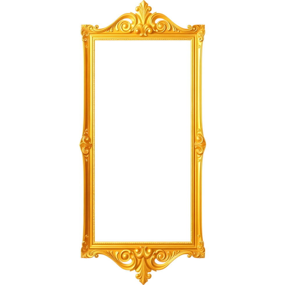 Tall Golden Frame with Elegant Design in Cartoon Style png