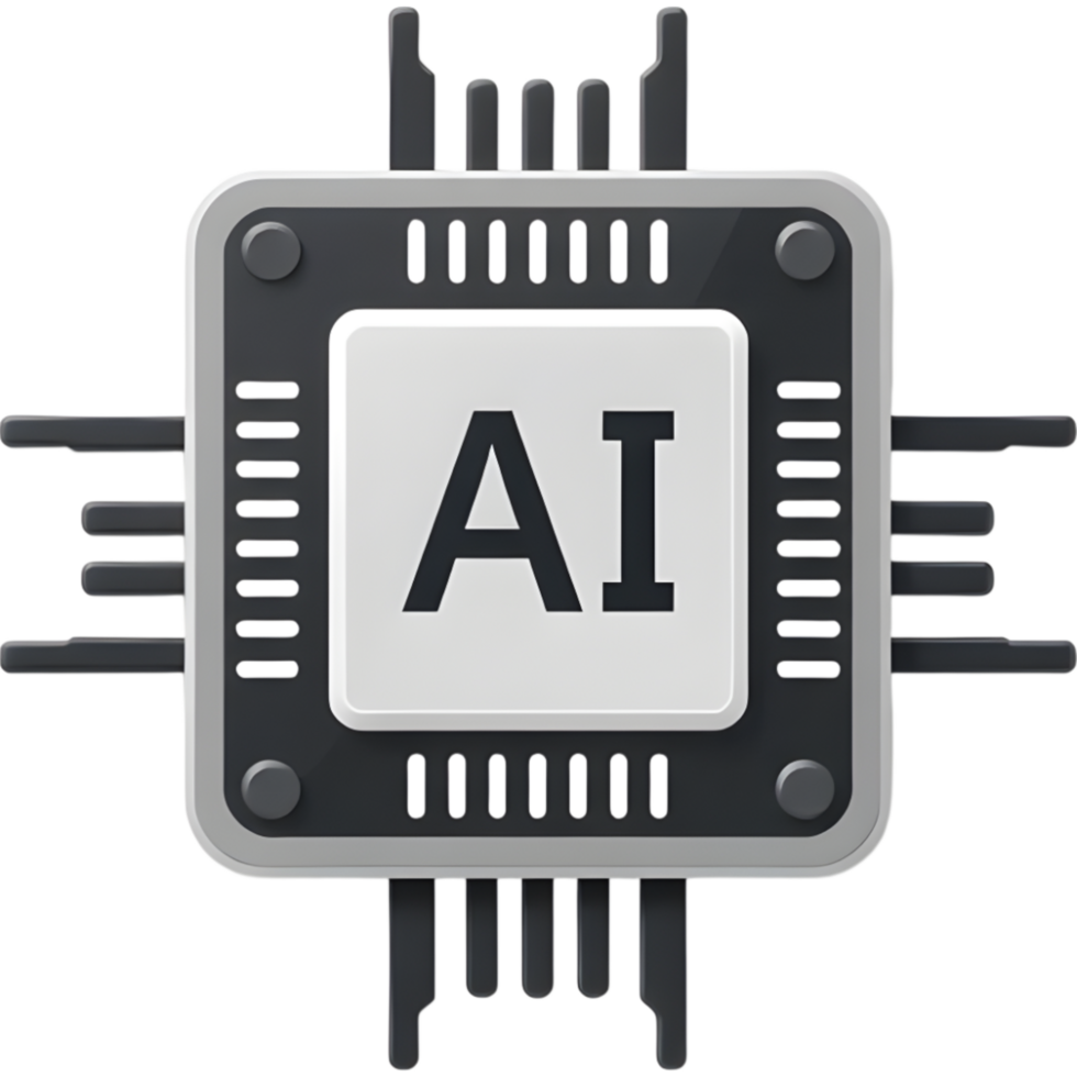 Black AI chip icon with circuit lines png