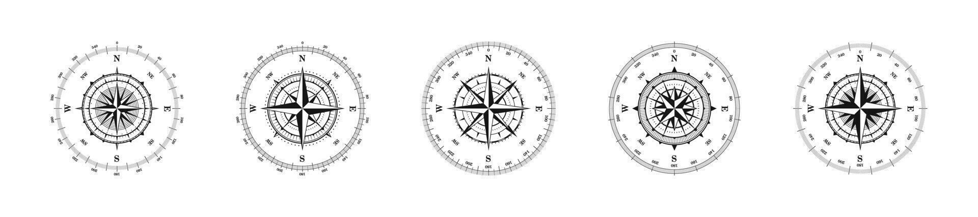 Compass vintage interface collection. Old style navigation tools set. vector