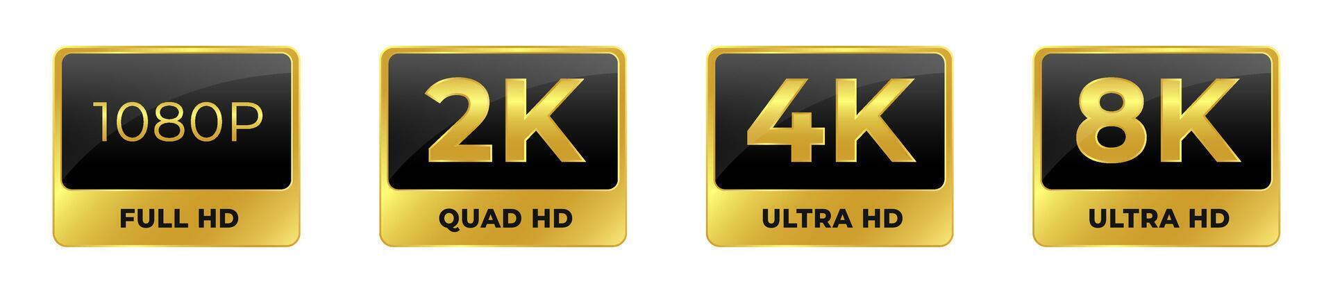 Resolution format icons. quality settings 2k, 4k icon set. vector
