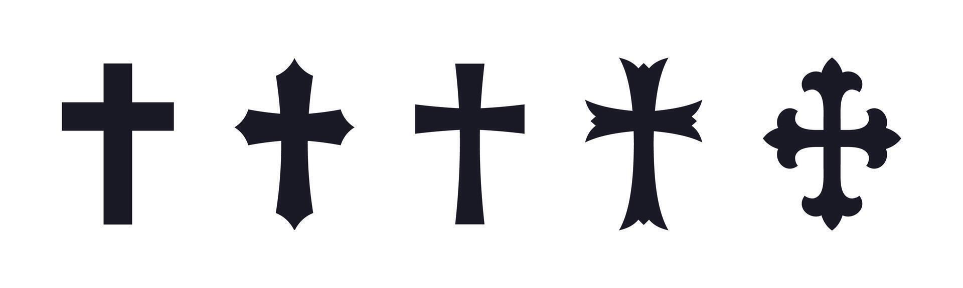 Stylised cross icon set. Christianity symbols collection. vector